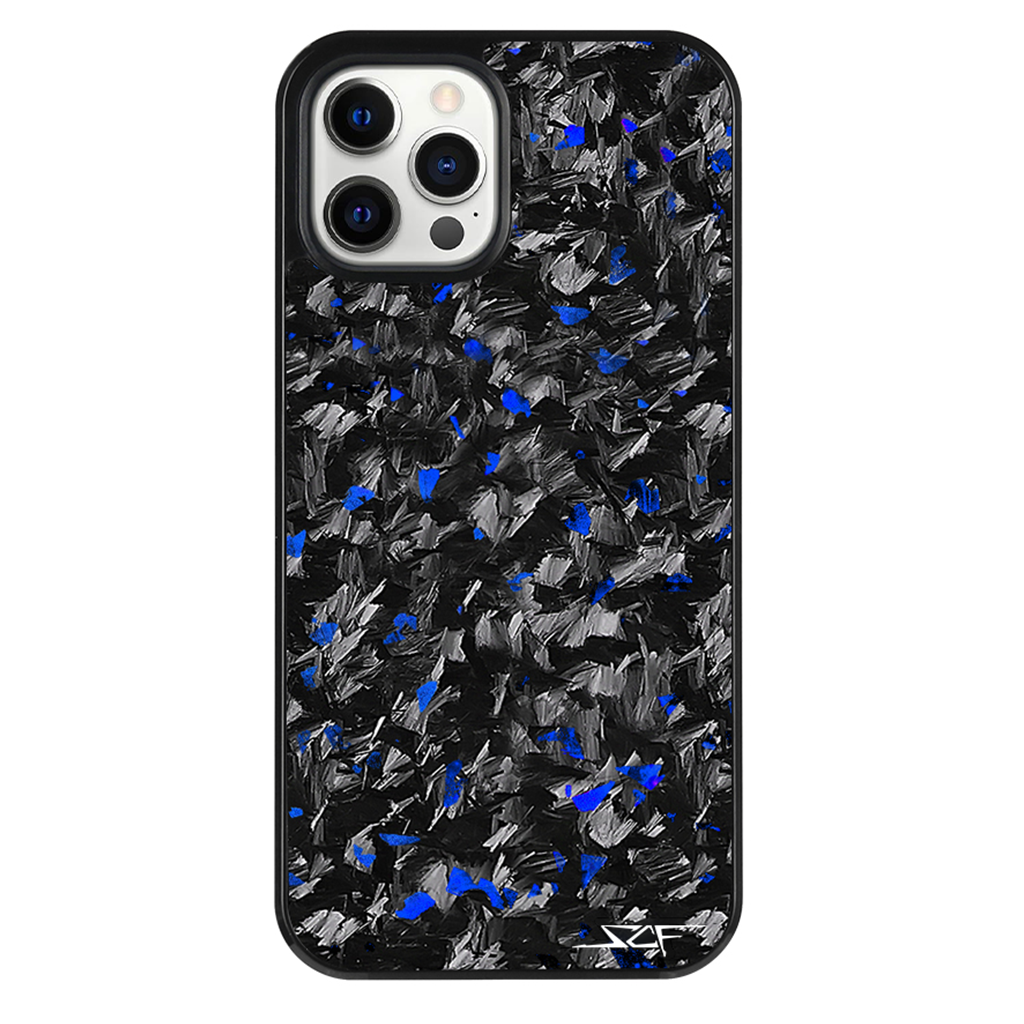 iPhone | Custodia per telefono in vera fibra di carbonio forgiata Blue Flake | Serie CLASSIC