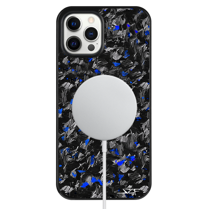 iPhone | Custodia per telefono in vera fibra di carbonio forgiata Blue Flake | Serie CLASSIC