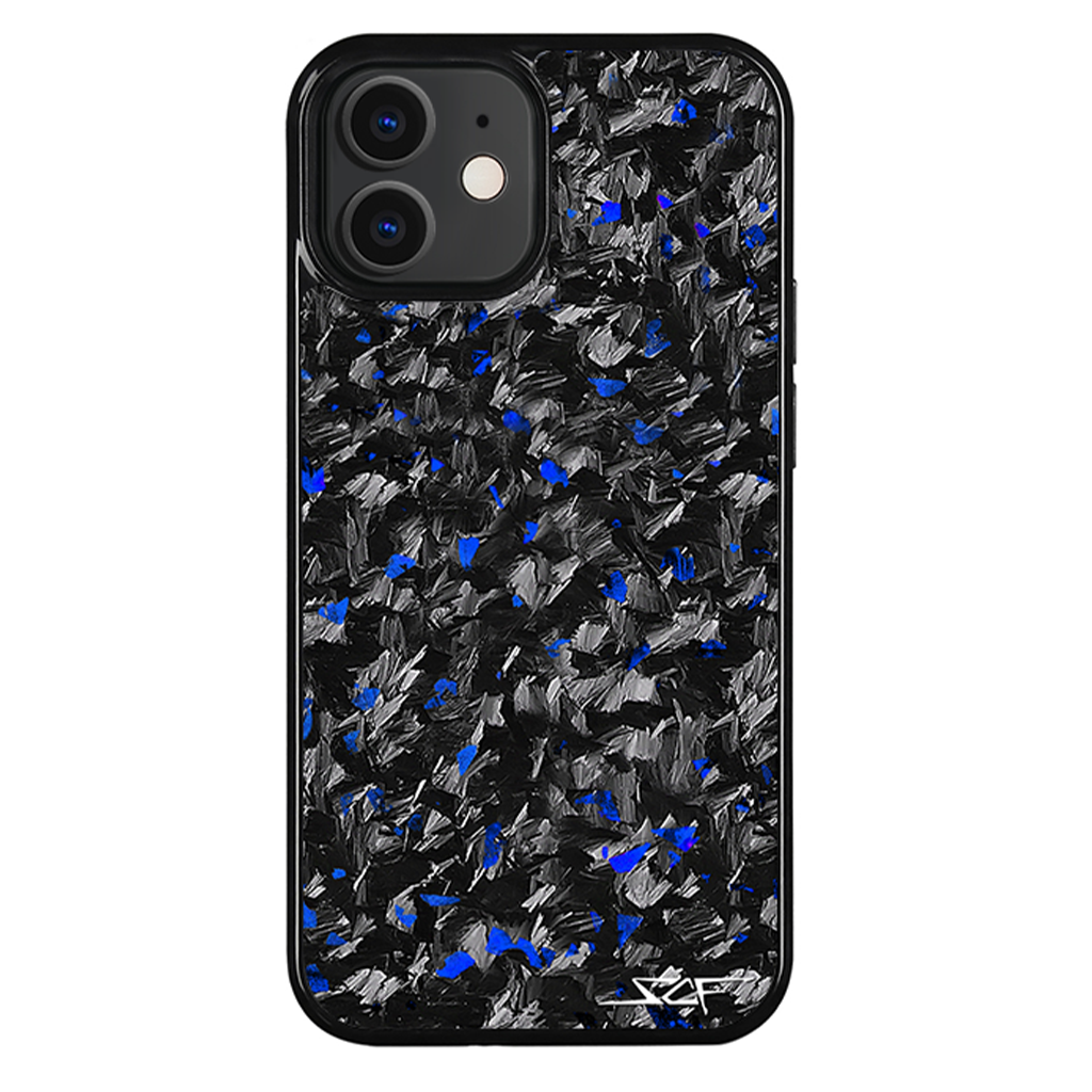 iPhone | Custodia per telefono in vera fibra di carbonio forgiata Blue Flake | Serie CLASSIC