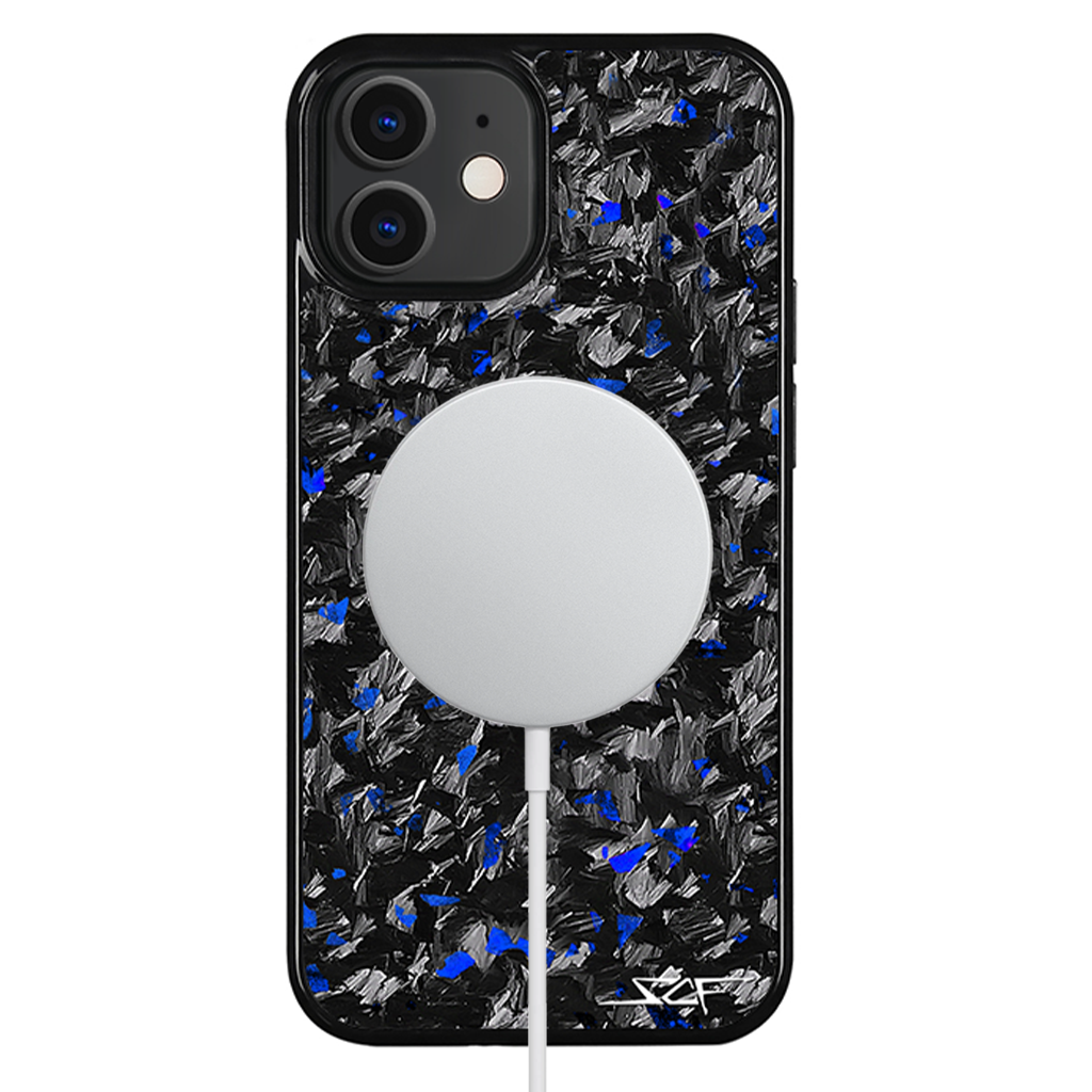 iPhone | Custodia per telefono in vera fibra di carbonio forgiata Blue Flake | Serie CLASSIC