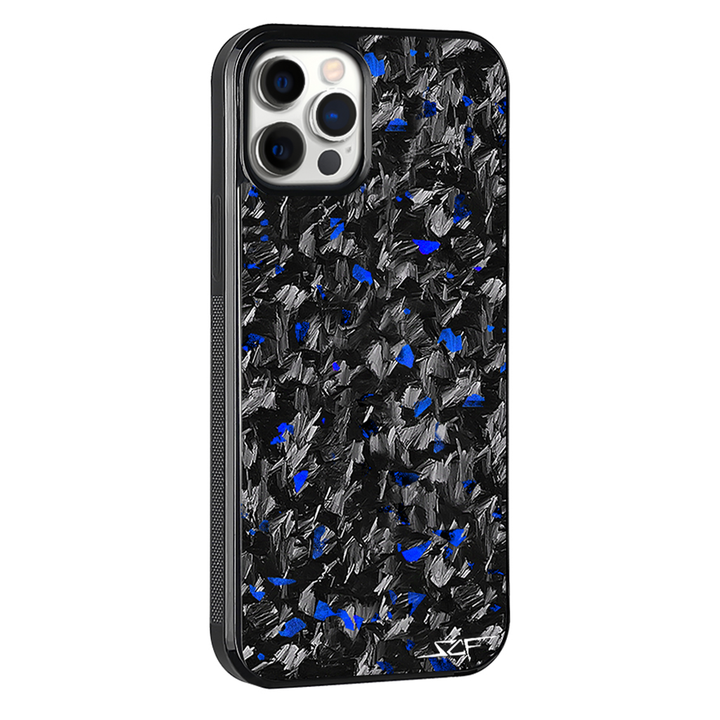 iPhone | Custodia per telefono in vera fibra di carbonio forgiata Blue Flake | Serie CLASSIC