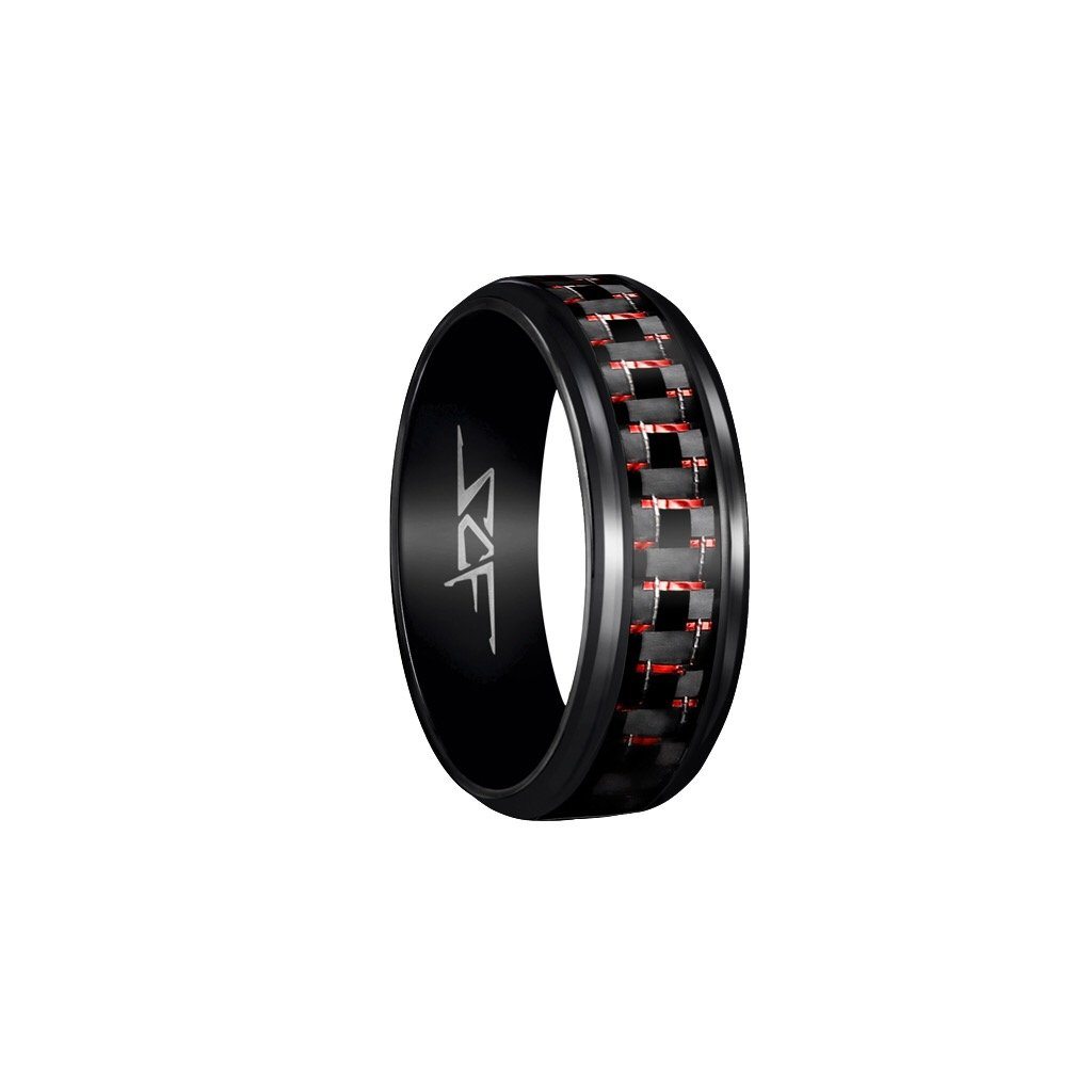 ●SLATE● Real Red Laced Carbon Fiber Ring (BLACK)